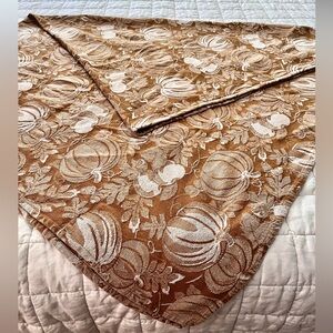 VTG Woven Cotton Burnt Orange Harvest Tablecloth| Pumpkins | Apples | 54 x 86